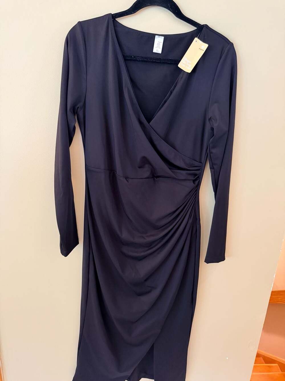 Popilush Built-In Shapewear Long Sleeve Ruched V-Neck Midi Dress